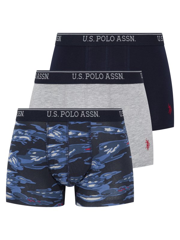 U.S. POLO ASSN. 3Pack boxerky 80332 tm.modrá, šedá, maskáč  | Vermali.cz